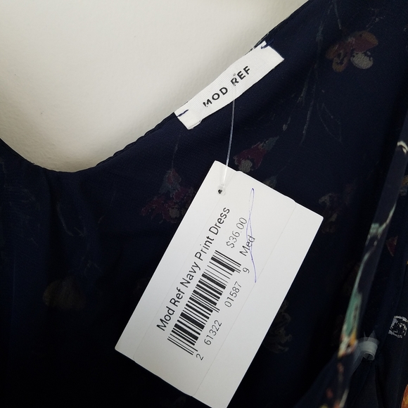 Mod Ref Sleeveless Tassel Trim Navy Floral Dress, M - Picture 6 of 9